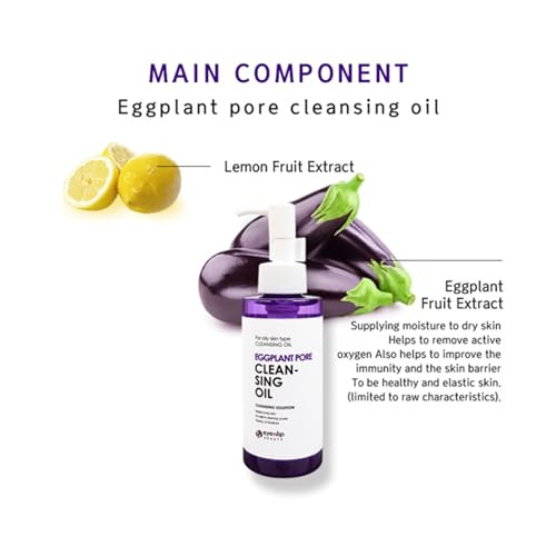 Eyenlip Eggplant Pore Cleansing Oil 5.07 Fl Oz - Lightweight Oil Cleanser With Jojoba Olive & Macadamia Oils To Dissolve Makeup And Balance Oily Skin Korean Skincare