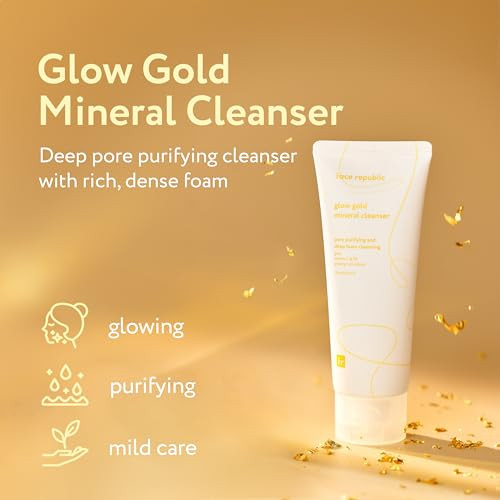 Face Republic Glow Gold Mineral Cleanser 100Ml 3.38 Fl Oz Deep Pore Purifying Foam Vitalizing For Dull Skin Gold Rice Bran Ginseng Vitamins Niacinamide Vegan Korean Skincare
