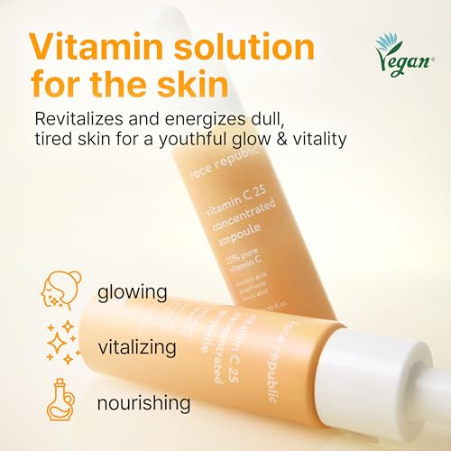 Face Republic Vitamin C 25 Concentrated Ampoule 25% Ascorbic Acid Glutathione Antioxidants No Irritation Improve Skin Tone Radiant Skin