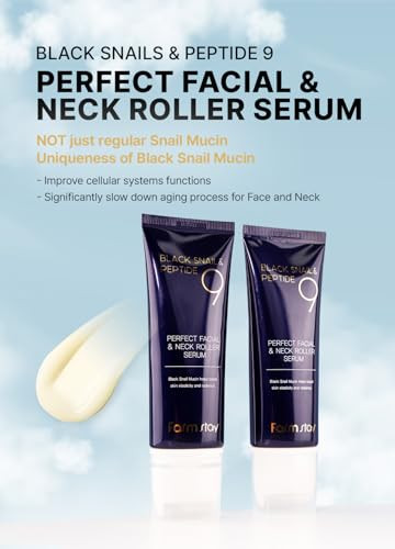 Farmstay Black Snail & Peptide 9 Perfect Facial & Neck Roller Serum Firming & Lifting Deep Hydration & Skin Elasticity Snail Mucin & 9 Peptides For Youthful Glow & Smooth Skin 100Ml