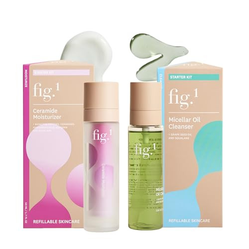 Fig.1 Hero Duo - Micellar Oil Cleanser Makeup Remover + Ceramide Moisturizer 2-Step Routine To Cleanse Hydrate & Strengthen Skin Barrier Dermatologist Developed Vegan Refillable