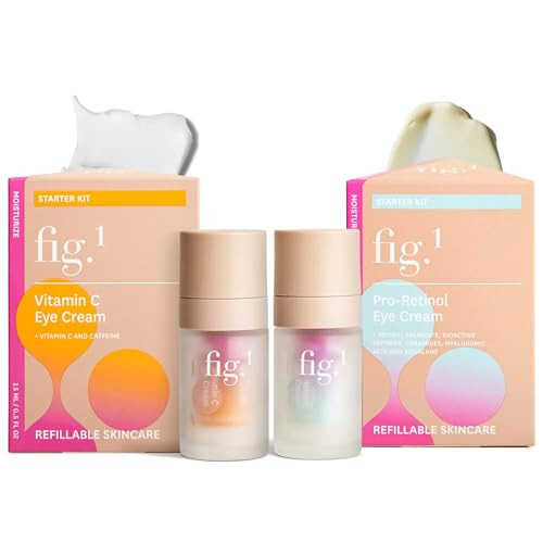 Fig.1 Am/Pm Eye Cream Duo Vitamin C + Pro-Retinol For Dark Circles Puffiness & Wrinkles Anti-Aging Under Eye Creams For Men & Women Refillable Fragrance- 2 X 0.5 Oz