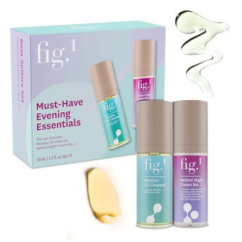 Fig.1 Evening Essentials Skincare Duo Micellar Oil Cleanser & Retinol Night Cream Gentle Makeup Remover Cleansing Oil & Anti Aging Night Cream Deeply Cleanse & Visibly Reduce Wrinkles 2X30Ml Minis