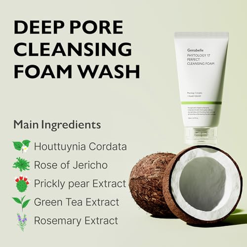 Genabelle Phytology 17 Perfect Cleansing Foam Skin-Soothing Gentle Coconut-Derived Cleanser Luxurious Rich Foam For Deep Pore Cleansing & Soothing Sensitive Skin