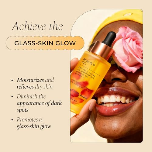 Glo Melanin Rose Glo Oil Natural Brightening & Soothing Facial & Body Oil With Rosehip Sea Buckthorn Argan Grape Seed & Vitamin E 100% Clean Melanin-Friendly (1.7 Fl Oz 50Ml)