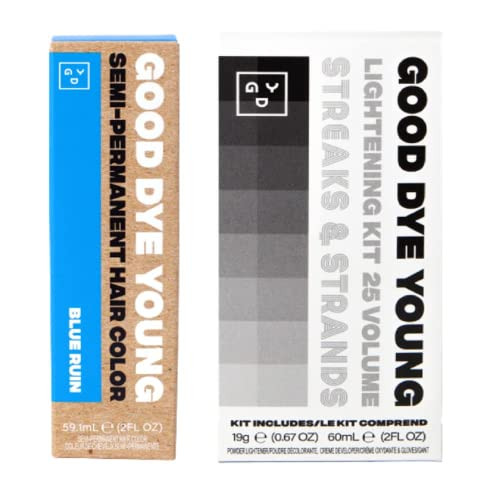 Good Dye Young Streaks And Strands Semi Permanent Hair Dye (Blue Ruin) With Lightning Kit 2 Oz