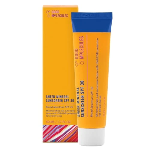 Good Molecules Sheer Mineral Sunscreen Spf 30 - Minimal White Cast Zinc Oxide Sunscreen For Face - Hydrating Hyaluronic Acid Uva/Uvb Protection Reef-Safe