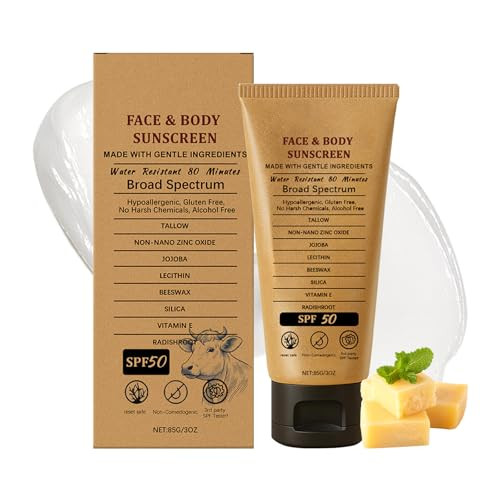 Grkzbkw Beef Tallow Sunscreen Spf 50 - Grass Fed Beef Tallow Non-Nano Zinc Oxide Sunblock Water Resistant Clean Non-Greasy Formula For Face And Body 3 Oz