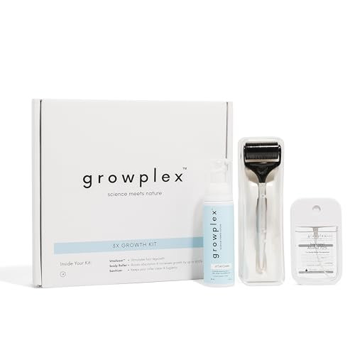 Growplex 3X Growth Kit Hair & Scalp Support System With Vitafoam Stainless Steel Scalp Roller & Sanitizer Promotes Thicker Fuller-Looking Hair