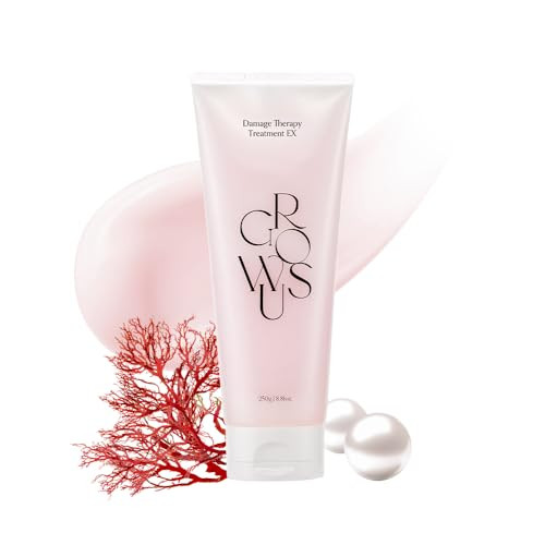 Growus Damage Therapy Protein Hair Treatment 7.43 Fl Oz Repair & Hydrate For Dry Brittle Hair Creamy Deep Conditioner With Bulgarian Rose Musk Scent Paraben & Sulfate K-Beauty