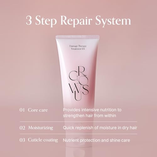 Growus Damage Therapy Protein Hair Treatment 7.43 Fl Oz Repair & Hydrate For Dry Brittle Hair Creamy Deep Conditioner With Bulgarian Rose Musk Scent Paraben & Sulfate K-Beauty