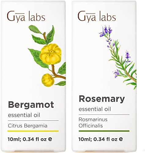 Gya Labs Bergamot & Rosemary Essential Oil Set - Aromatherapy Grade Essential Oils Set - 2X0.34 Fl Oz - Gya Labs