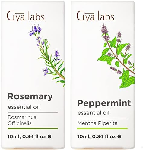Gya Labs Rosemary Oil For Hair & Peppermint Oil For Diffuser Set - Aromatherapy Grade Essential Oils Set - 2X0.34 Fl Oz - Gya Labs