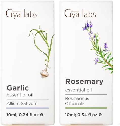 Gya Labs Garlic Essential Oil For Hair & Rosemary Oil For Hair Set - Aromatherapy Grade Essential Oils Set - 2X0.34 Fl Oz - Gya Labs