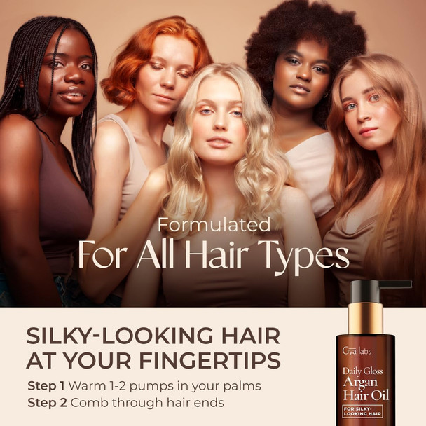 Gya Labs Daily Gloss Argan Oil - 3.4 Fl Oz - For Frizzy Damaged & Color- Hair - Strengthening Shine & Protection