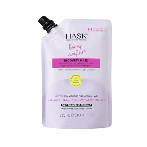 Hask Bonus Moisture Recovery Mask With Kukui Nut Oil & Pineapple Enzymes For Wavy Curly Coily & Kinky Hair Hydrates Softens Prevents Damage Vegan Sulfate- Cruelty- 8 Fl Oz