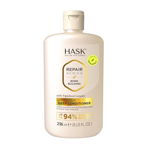 Hask Bond Building Rinse-Out Deep Conditioner With Triple Bond Complex & Argan Oil Repairs Damage Softens Adds Moisture Sulfate- Cruelty- Color-Safe 8 Oz