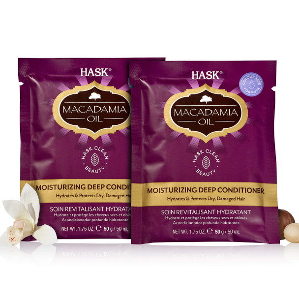 Hask Macadamia Moisturizing Deep Conditioner Treatments For All Hair Types Color Safe Gluten Sulfate Paraben - Pack Of 2