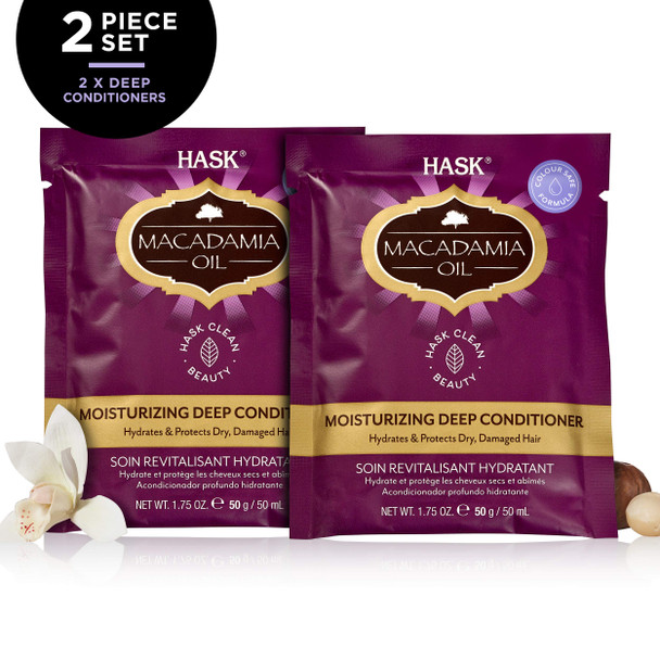 Hask Macadamia Moisturizing Deep Conditioner Treatments For All Hair Types Color Safe Gluten Sulfate Paraben - Pack Of 2
