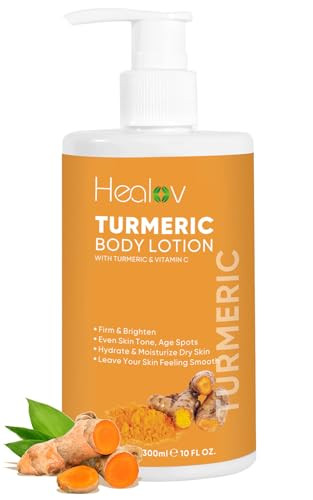 Healov Turmeric Lotion For Spots - Natural Turmeric Skin Brightening Cream For Face & Body - Cleanse Skin Fight Acne Even Tone Clear Scars Sun Damage & Discoloration - With Vitamin C