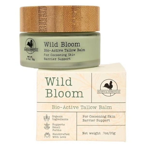 Hearth And Homestead: Handmade Wild Bloom Bio-Active Tallow Face Balm/Cream With Blue Tansy - Hydrate Nourish And Protect Skin - .7 Oz