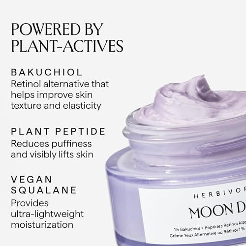 Herbivore Moon Dew 1% Bakuchiol + Peptides Retinol Alternative Anti Aging Eye Cream Reduces Fine Lines Wrinkles & Puffiness Plant-Based Vegan Cruelty- 15Ml / 0.5 Oz