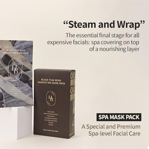 Heveblue Black Yuja Bean Makeup Spa Mask Pack 10Ea - 0.8 Fl. Oz Of Ampoule Per Sheet Nourishing Sensitive Skin Korean Skincare Aesthetic Moisturizing Vegan Hypoallergenic K-Beauty