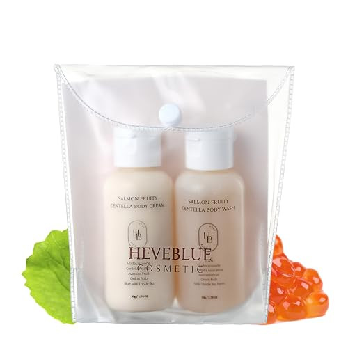 Heveblue Salmon Fruity Centella Body Travel Kit - Body Cream & Body Wash Set Sensitive Skin Korean Bodycare Hypoallergenic Allergen- Salmon Pdrn Travel Size Bodycare Set