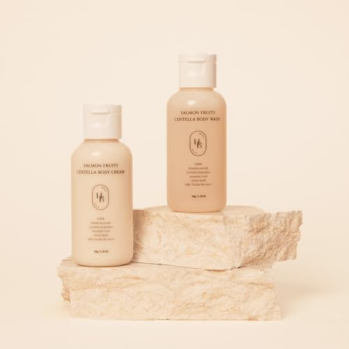 Heveblue Salmon Fruity Centella Body Travel Kit - Body Cream & Body Wash Set Sensitive Skin Korean Bodycare Hypoallergenic Allergen- Salmon Pdrn Travel Size Bodycare Set