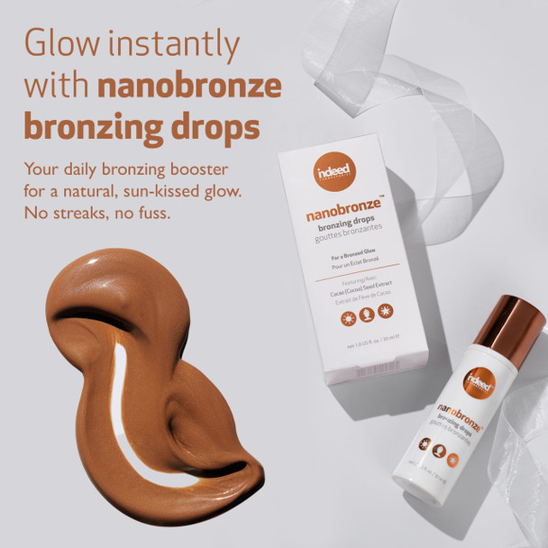 Indeed Labs Nanobronze Bronzing Drops Face & Body Self Tanner For Pale Skin Easy Self Tanner With Hyaluronic Acid Pea Cacao & Giant Kelp Extracts Fragrance- Natural Tan (1 Fl Oz)