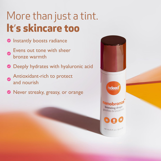 Indeed Labs Nanobronze Bronzing Drops Face & Body Self Tanner For Pale Skin Easy Self Tanner With Hyaluronic Acid Pea Cacao & Giant Kelp Extracts Fragrance- Natural Tan (1 Fl Oz)