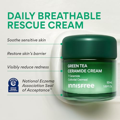 Innisfree Green Tea Ceramide Cream Hydrating Rescue Cream For Dry Sensitive And Eczema Prone Skin