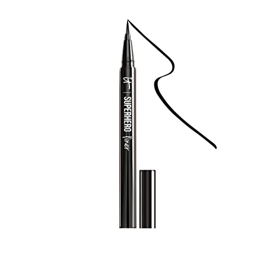 It Cosmetics Superhero Liquid Eyeliner Pen Black - 24-Hour Waterproof Formula Won T Smudge Or Fade - With Peptides Collagen Biotin & Kaolin Clay 0.03 Fl Oz
