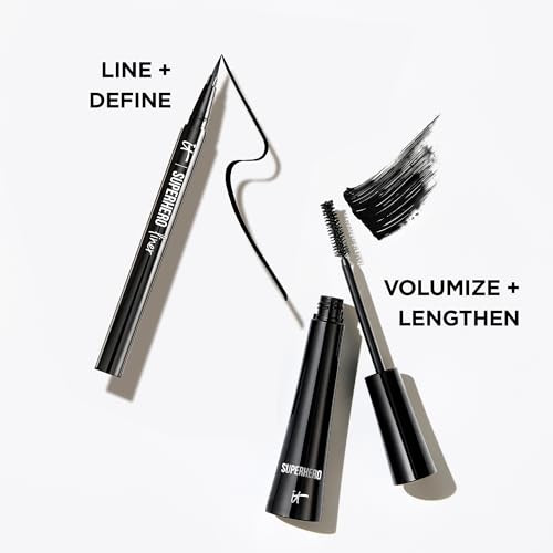It Cosmetics Superhero Eye-Defining Makeup Essentials Bundle Buildable Fuller Lash Line Superhero Volumizing And Lengthening Black Mascara + Superhero Waterproof And Smudge-Proof Liquid Eyeliner