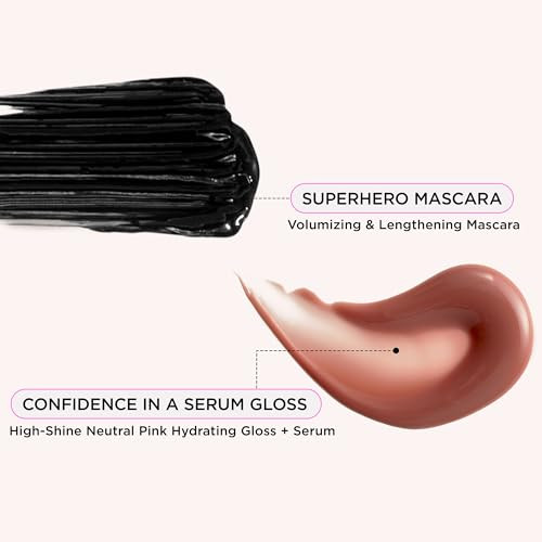 It Cosmetics Unwrap Effortless Color Mascara & Lip Gloss Makeup Set 2-Pc Holiday Giftset For Her - Confidence In A Serum Hydrating Lipgloss (Full Size) & Superhero Volumizing & Lengthening Mascara