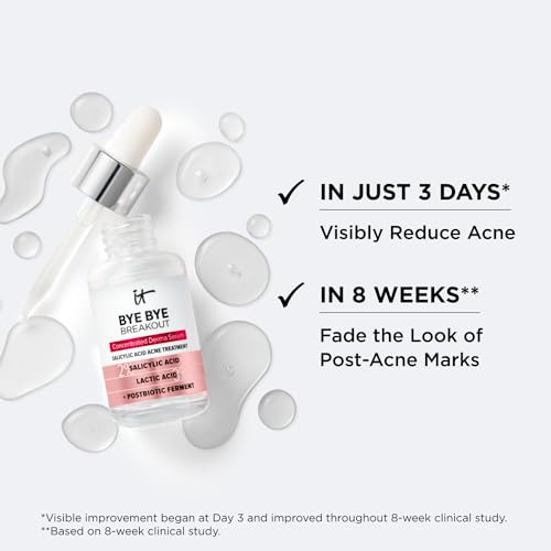 It Cosmetics Bye Bye Breakout Acne Treatment Face Serum -With 2% Salicylic Acid & 3% Lactic Acid - Helps Reduce Pimples In 3 Days & Fades Look Of Post-Acne Marks In 8 Weeks 1 Fl. Oz
