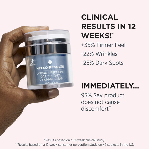 It Cosmetics Hello Results Wrinkle-Reducing Daily Retinol Serum-In-Cream - Firming & Anti-Aging Retinol Face Cream With Niacinamide Vitamin B5 & Vitamin E