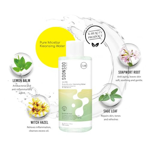 J.Cat Beauty Soonsoo Pure Micellar Face Cleansing Water Cleanses Tones And Hydrates Effectively Removes Makeup With Sage Leaf And Lemon Balm Extract 10.1 Fl Oz