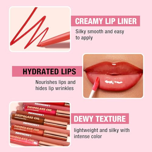 Jolilab Matte Lip Liner Lip Oil Set Lip Makeup Set Natural Smooth Long-Lasting And Hydrating Beauty Daily Cosmetics For Women Easy-To-Use 9Pcs