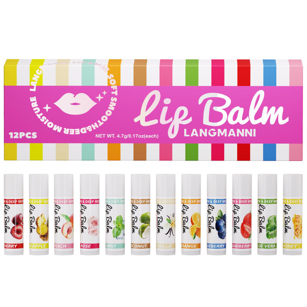 Jolilab Lip Balm Flavored Moisturizing Lip Balm Variety Pack 12 Flavors: Honey Pineapple Mint Orange Coconut & More Long-Lasting Hydration 0.17 Oz/Stick 12-Pack