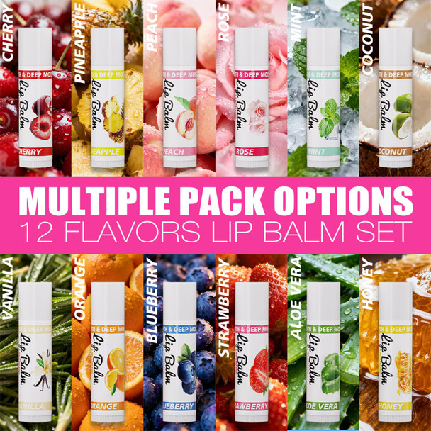 Jolilab Lip Balm Flavored Moisturizing Lip Balm Variety Pack 12 Flavors: Honey Pineapple Mint Orange Coconut & More Long-Lasting Hydration 0.17 Oz/Stick 12-Pack