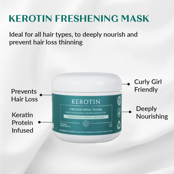 K Kerotin Keratin Freshening Mask-Natural Keratin Freshening Repairing Treatment For Dry & Damaged Hair - Deep Conditioning With Argan Oil. No Parabens Or Sulfate - Silicone - Curly Safe Mask