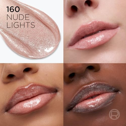 L'Oreal Paris Plump Ambition Hyaluron Lip Oil Shimmer 24 Hr Lip Gloss With Hyaluronic Acid Volumizing Formula With Glass-Like Shine Nude Lights 0.16 Fl Oz