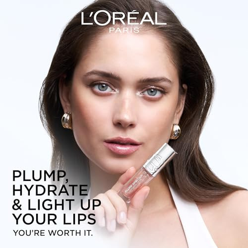 L'Oreal Paris Plump Ambition Hyaluron Lip Oil Shimmer 24 Hr Lip Gloss With Hyaluronic Acid Volumizing Formula With Glass-Like Shine Nude Lights 0.16 Fl Oz