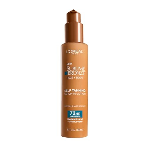 L'Oreal Paris Sublime Bronze Hydrating Self Tanning Serum-In-Lotion Self Tanner For Face And Body With Coconut Water And Hyaluronic Acid Provides Natural-Looking Color & 72 Hr Hydration 5 Fl Oz