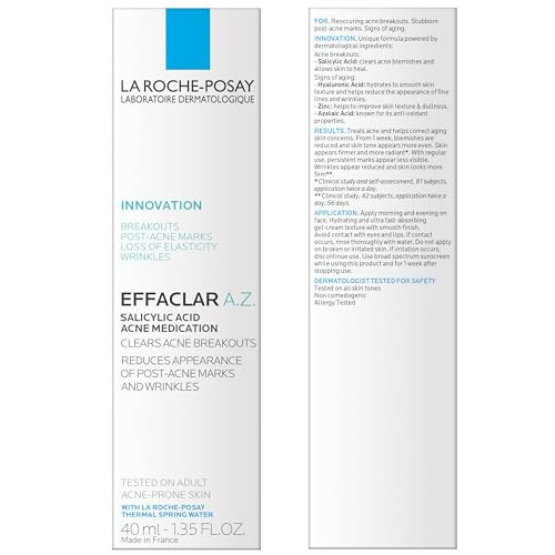 La Roche-Posay Effaclar A.Z. Gel Azelaic Acid & Salicylic Acid For Acne Treatment Anti-Aging & Acne Scars Dual Action Medicated Face Gel For Breakouts & Signs Of Aging 1.35 Oz