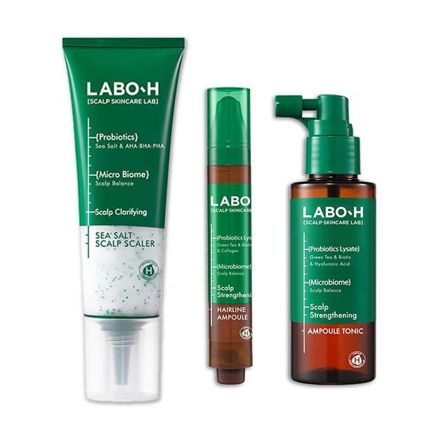 Labo-H Scalp Strengthening Scrub With Roll-On Serum And Tonic Spray For Hair Growth & Anti-Loss Vegan Korean Haircare With Rosemary Oil