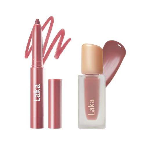 Laka Stain Lip Liner 04 Rosy Talk + Fruity Glam Tint 141 Compote Rich Creamy Long Lasting Color & Glowing Lip Stain