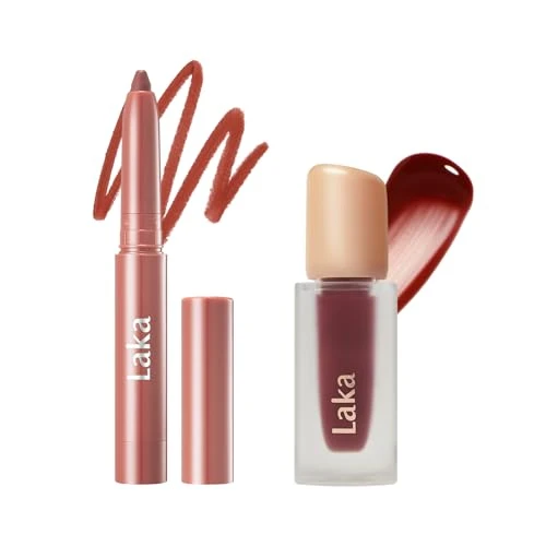 Laka Stain Lip Liner 03 Hazelnut Latte + Fruity Glam Tint 120 Caffeine Rose Rich Creamy Long Lasting Color & Glowing Lip Stain