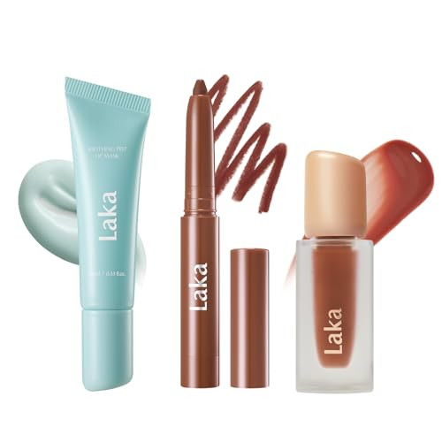 Laka Soothing Prep Lip Mask + Stain Lip Liner 07 Espresso Temper + Fruity Glam Tint 108 Salty Peel-Off Lip Mask & Long Lasting Vivid Color